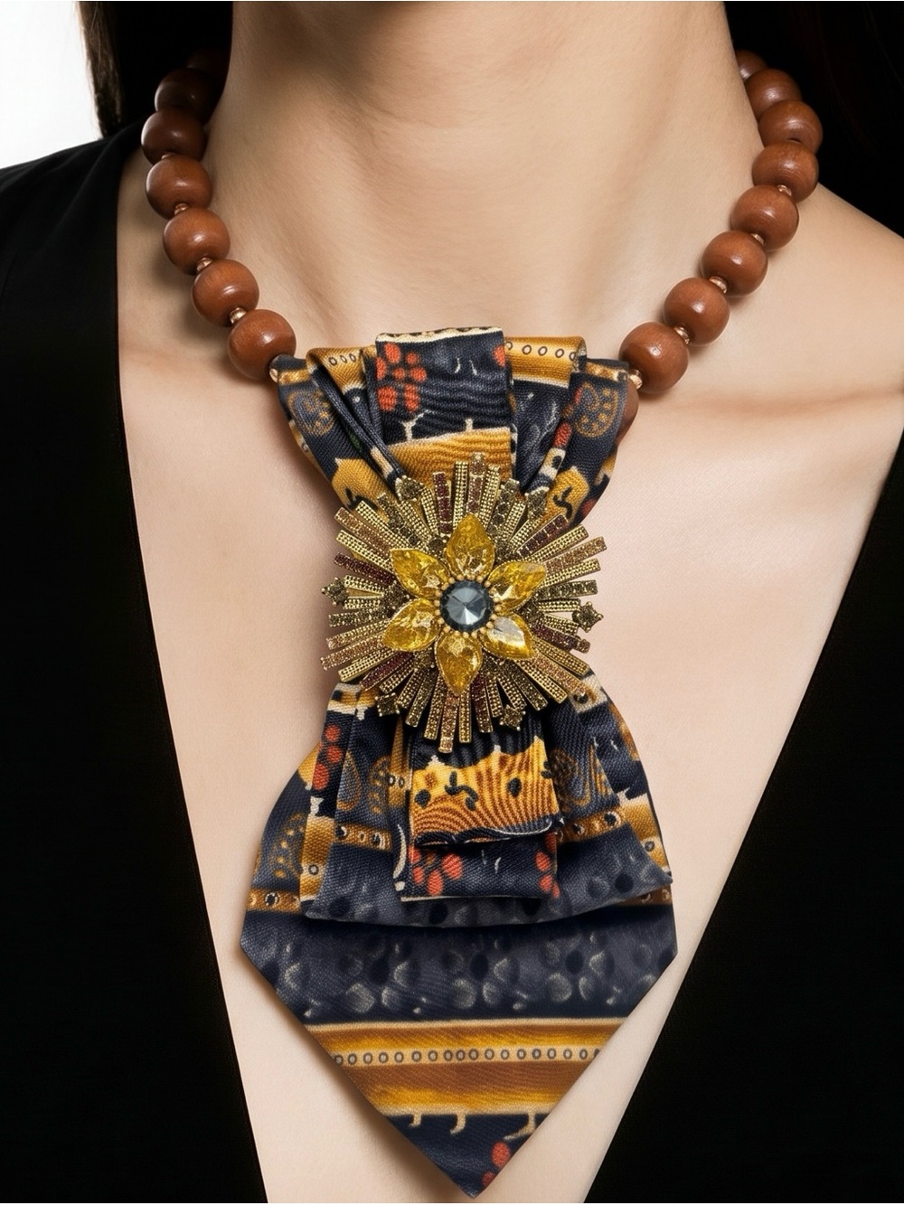 CHIC CHICK UPCYCLE | Statement Floral Sunburst Pendant Necklace in Brown Gold